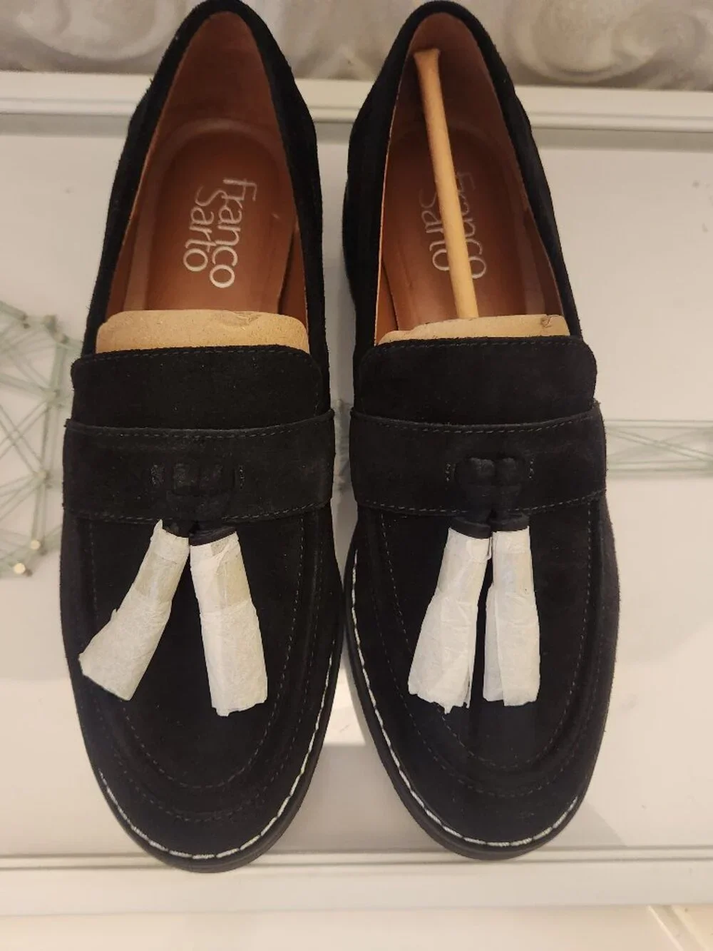 Franco Sarto Carolynn Black Suede Tassel Loafers. NIB. Size 6